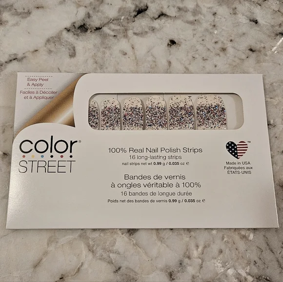 Color Street Nail Strips-Retired Red, White and Beautiful Glitter Overlay - Picture 1 of 4